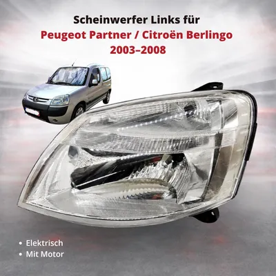 Obrázek produktu pro Přední světlomet, levý, pro Peugeot Partner / Citroën Berlingo 2003–2008 | elektrický | OEM 9644150980