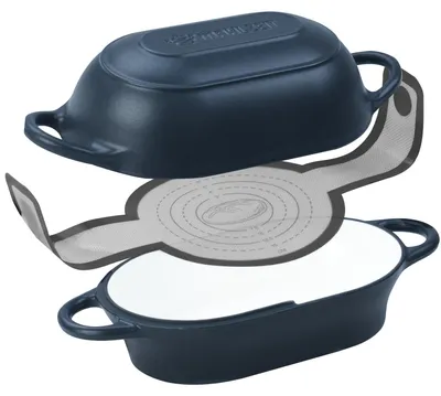 Produktbild von Mahlzeit Gusseisen Brottopf Set emailliert, 2,5 Liter, Blue Berry, mit Brotschlinge, Brotbackset