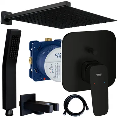 Produktbild von Grohe und Jowi Unterputz Duschsystem Schwarz, Cubeo Duscharmatur, 300x300mm Kopfbrause