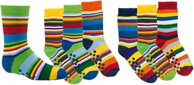 Produktbild von TippTexx 24 6 Paar ABS Kinder Stoppersocken, Strümpfe mit Noppensohle, Gute Laune Ringel, Größe 23-26