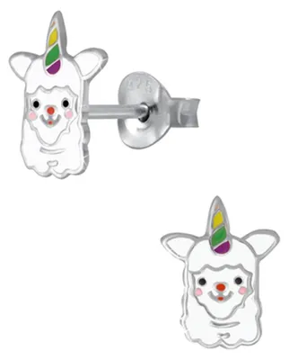 Produktbild von Kinder Ohrstecker 925 Silber Ohrringe für Mädchen Alpaka Einhorn | 7 mm x 9 mm