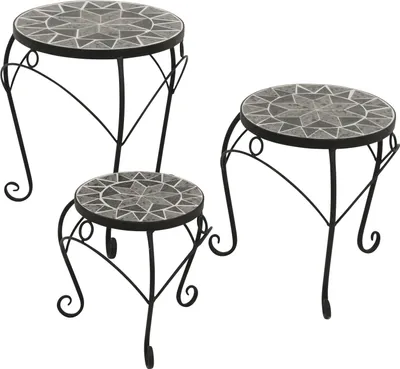 Produktbild von DEGAMO Beistelltisch Kaffeetisch Set SIENA 3-teilig rund, Eisen + Mosaik grau