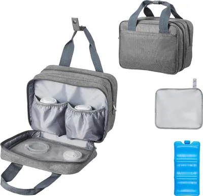 Image de SucceBuy Sacoche portable pour tire-lait 290x160x210 mm, sacoche avec batterie de refroidissement pour tire-lait, convient pour M5/M6, accessoires pour tire-lait et conservation du lait maternel, idéal pour le travail, les voyages et la vie quotidienne, gris
