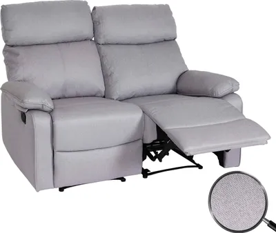 Zdjęcie produktu dla 2-osobowy fotel kinowy HWC-L93, fotel rozkładany fotel telewizyjny sofa, funkcja odchylania podłokietnika Nosag zawieszenie tkanina/tkanina ~ jasnoszary