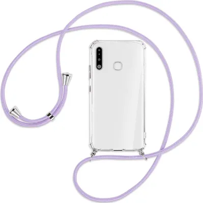 Produktbild von Handykette Backcover-Schutzhülle mit Band (Metall silberfarben) für Samsung Galaxy A70e - violett