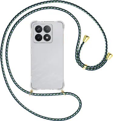 Produktbild von Handykette Backcover-Schutzhülle mit Band (Metall goldfarben) für Xiaomi 14T 5G - grün/blau/weiß