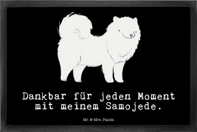 Produktbild von Mr. & Mrs. Panda fußmatte Samojede Moment 40 x 60 cm - Schwarz - Geschenk, Haustürmatte, Samojedenhund, Schmutzmatte, Schmutzfangmatte, Fußabtreter, Samojedenspitz
