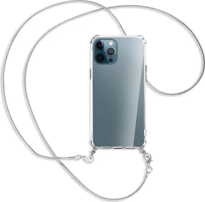 Produktbild von Handykette Backcover-Schutzhülle mit Band (Metall silberfarben) für Apple iPhone 12 Pro Max - silberfarbene Kette Snake