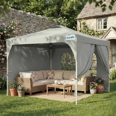 Produktbild von Faltpavillon 3x3m wasserdicht mit Seitenwänden UV-Schutz 50+ Stahlrahmen Grau