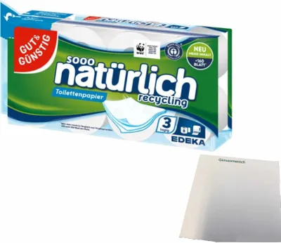 Produktbild von Gut & Günstig Recycling Toilettenpapier 3-lagig (10 Rollen x 200 Blatt) + usy Block