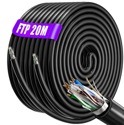 Produktbild von Soibke Lan Kabel 20 meter Schwarz, Cat 6 Verlegekabel 20m Netzwerkkabel FTP