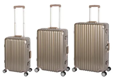 Produktbild von 3er Reisekoffer Set - Hartschalen Polycarbonat Alu Koffer Trolley TSA-Schloss 4 Rollen Reise Urlaub Travelhouse London Koffer - Kofferset S+M+L, gold