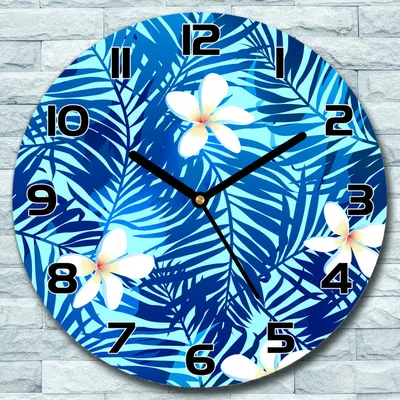 Produktbild von Wanduhr aus Glas Rund fi 30 Frangipani Blume Quarz Deko Wohnzimmer Büro