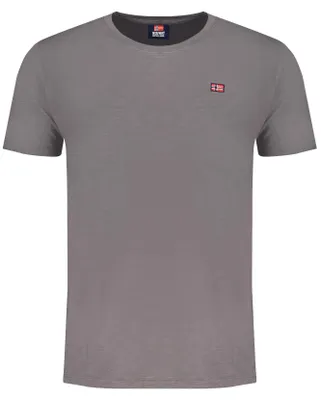Produktbild von Herren Kurzarm T-Shirt grau mit Rundhalsausschnitt und Logo-Applikation