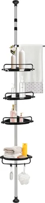 Produktbild von Eckregal Teleskopregal Duschregal ohne Bohren Duschablage mit 4 Körben 105-310cm Schwarz
