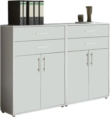 Produktbild von Aktenschrank TABOR 17 in lichtgrau / weiß matt, Schrankwand, Büroschrank, Metallgriffe
