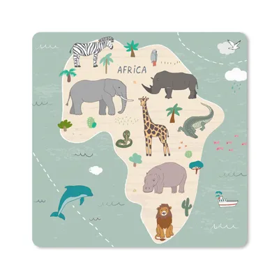 Produktbild von MuchoWow® Mauspad Mousepad Afrika - Weltkarte - Kinder - Tiere - Jungen - Blau - Kinder 20x20 cm - Mousepads - Maus Mat - Pad - Mausunterlage - Desk Mat - Bureauartikeln