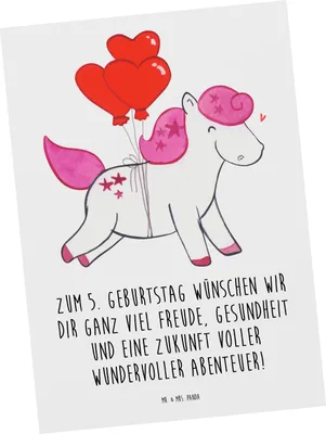 Produktbild von Mr. & Mrs. Panda Grußkarte 5. Geburtstag Freude - Weiß - Geschenk, bildkarte, Happy Birthday, Geburtstagsgeschenk, Postkarten, Ansichtskarten, Gesundheit, Abenteuer