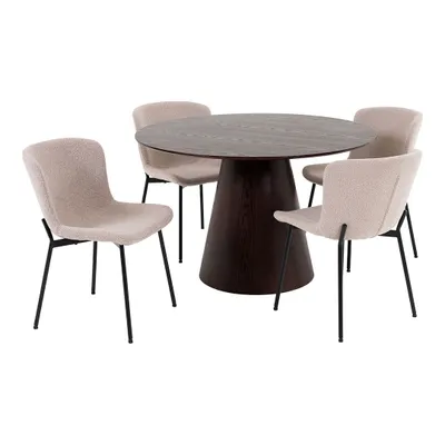 Produktbild von Bolton Essgruppe Esstisch Ø120cm dunkelbraun und 4 Maceda Stuhl beige.