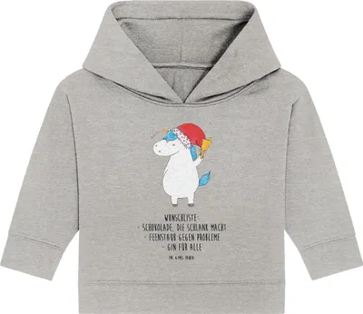 Produktbild von Mr. & Mrs. Panda Organic Baby Hoodie Einhorn Weihnachtsmann 12. - 18. Monat - Heather Grey - Geschenk, Kapuzensweatshirt, Unicorn, Einhörner, Nikolaus, Weihnachten, Gin