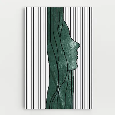 Produktbild von ARTHUB® Leinwandbild 80x120 cm, Abstract Green Face | Wohnzimmerdekoration, Hängende Bilder, Wanddekoration, Heimdekoration, Abstrakte, Abstrakt mit Linien