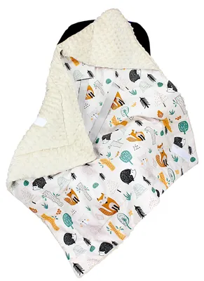 Produktbild von TupTam Baby Winter Einschlagdecke Babydecke 75x75cm für Autositz Babyschale Wattiert Minky Baumwolle Universal, Farbe: Hellbraun / Wald Beige, Größe: Einheitsgröße