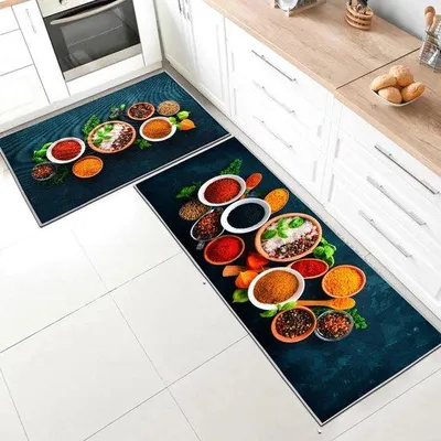 Immagine prodotto di Tappetini antiscivolo da cucina, set da 2 pezzi, lavabili, neri, 43x150 cm, 43x75 cm