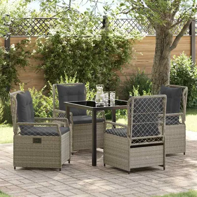 Image de Ensemble de jardin exclusif, 5 pièces, en résine tressée gris clair