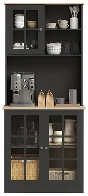 Produktbild von Kš¹chensideboard, hoher Kš¹chenschrank, Schrank mit Arbeitsplatte, 3 Glastš¹ren, 2