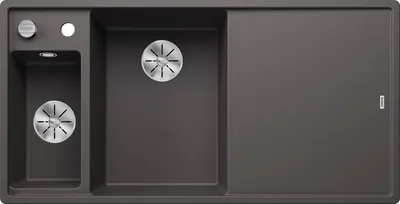 Immagine prodotto di BLANCO AXIA III 6 S, SILGRANIT® PuraDur®, grigio roccia, ciotola a sinistra, con tagliere in legno