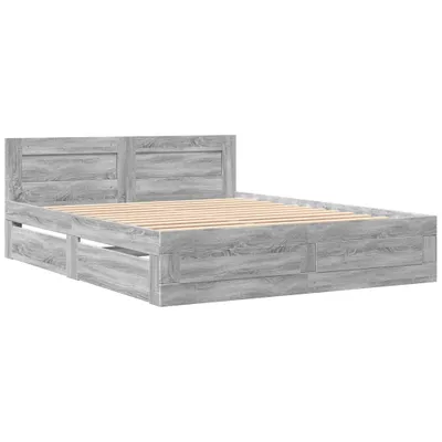Produktbild von Bettgestell mit Kopfteil Grau Sonoma 160x200 cm Holzwerkstoff
