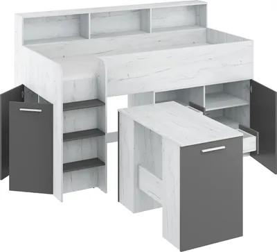 Produktbild von Bett mit Schreibtisch NEO L Links 80x200 cm Schlafzimmer-Sets Hochbett Etagenbett craft weiß / graphit