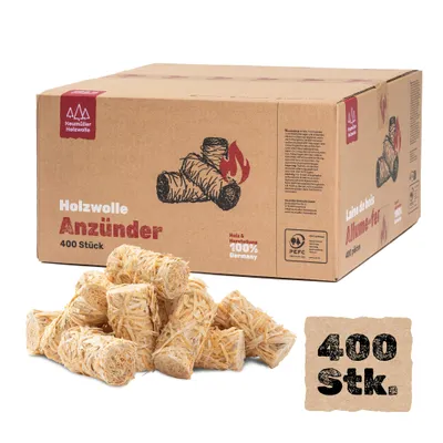 Produktbild von Heumüller Holzwolle 400 Stück Holzwolle-Anzünder Kaminanzünder - Grillanzünder | Anzünder aus Holzwolle & Wachs | Für Kamin, Ofen, Grill, & Lagerfeuer