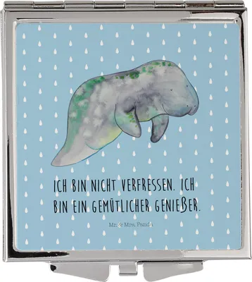 Produktbild von Mr. & Mrs. Panda Schminkspiegel Seekuh Chillen - Blau Pastell - Geschenk, Zucker, Meer, Kosmetikspiegel, Süßigkeiten, Abnehmen, Mini Spiegel, Handspiegel, Essen, Frauen