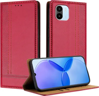 Produktbild von Handyhülle für Xiaomi Redmi A1 Leder Flip Klappbare Schutzhülle mit Standfunktion Rot