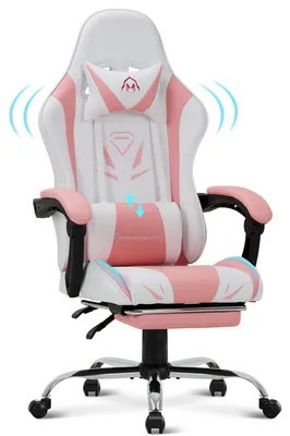 Produktbild von COLAMY Gaming Stuhl – Ergonomischer Computerstuhl mit Fußstütze, Lendenwirbelstütze, Kopfstütze, 360° Drehfunktion und hoher Rückenlehne, Rosa