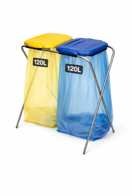Produktbild von ENTIGO Müllsackständer 120 l, Müllsackhalter, Ständer für Müllsäcke, Abfalltrenner Müllbeutelhalter rostfrei innen außen, Gelb + Blau