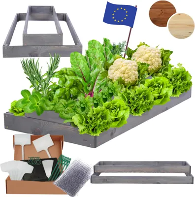 Produktbild von MODO24 Hochbeet Holz, Pflanzkasten, Massivholz, Kiefer, Kräuterbeet, Blumenkasten, Garten, Terrasse, 18x60x100 cm, Grau, ZP09