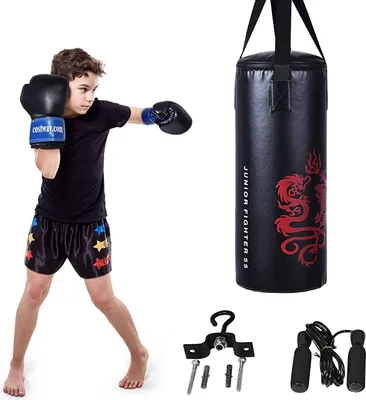 Immagine prodotto di COSTWAY Set di sacco da boxe da 10 kg con guantoni da boxe da 8 oz, sacco da boxe per bambini e ragazzi, sacco da boxe, sacco da boxe con gancio da soffitto e corda per saltare