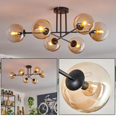 Produktbild von Cesaro Deckenlampe aus Metall/Glas in Schwarz/Bernsteinfarben/Klar