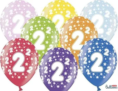 Zdjęcie produktu dla Balony lateksowe z nadrukiem '2' na urodziny, Metaliczne Mix, 30cm, 6 szt.