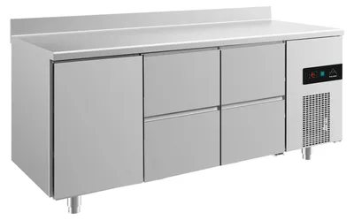 Produktbild von Gastro Kühltisch | Edelstahl | 1 Tür / 4 Schubladen | Aufkantung | 1865 x 700 x 850 mm | -2 / +8 °C | 474 Liter