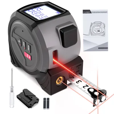 Produktbild von 3in1 Kreuzlinienlaser Laserwasserwaage, 40M Laser-Entfernungsmessung, 5M Maßband, mit Pythagoras, Fläche, Volumenmessung M/ft/in Einheitenumrechnung