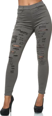 Produktbild von Elara Damen Hose High Waist Destroyed Look A89-6 Grau-36 (S)
