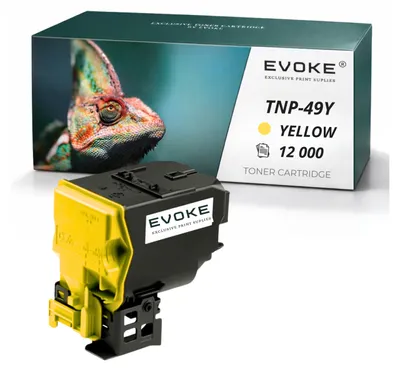 Produktbild von Evoke Toner-Kompatibilkartusche für den Drucker Konica Minolta TNP-49Y A95W250 TNP49, Gelb, 12.000 Seiten, kompatibel mit Bizhub C3351, C3851, C3851FS, KI-generiertes Bild