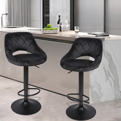 Produktbild von Supfine 2er-Set Barhocker Tresenhocker aus Samt höhenverstellbar Bistrohocker Schwarz