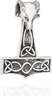 Produktbild von Kettenanhänger Thors Hammer mit Widderkopf 925 Silber 43x29mm Wikinger Amulett