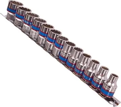 Image de Jeu de clés à douilles 3/8'' court 12 pans 7-19mm rail 13 pièces - KY3013MR