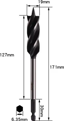 Zdjęcie produktu dla INF Wiertło do drewna czteroszczelinowe czterozębowe 19mm stal szybkotnąca do otworów w drzwiach 1 sztuka Modelka 9