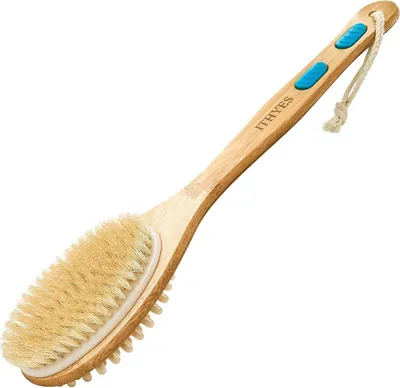 Image de Ithyes Brosse dos douche bois manche long poils naturels exfoliation nettoyage massage